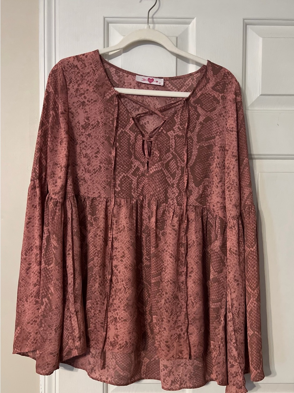 Buddy Love Dusty Rose Snake Print Peasant Blouse